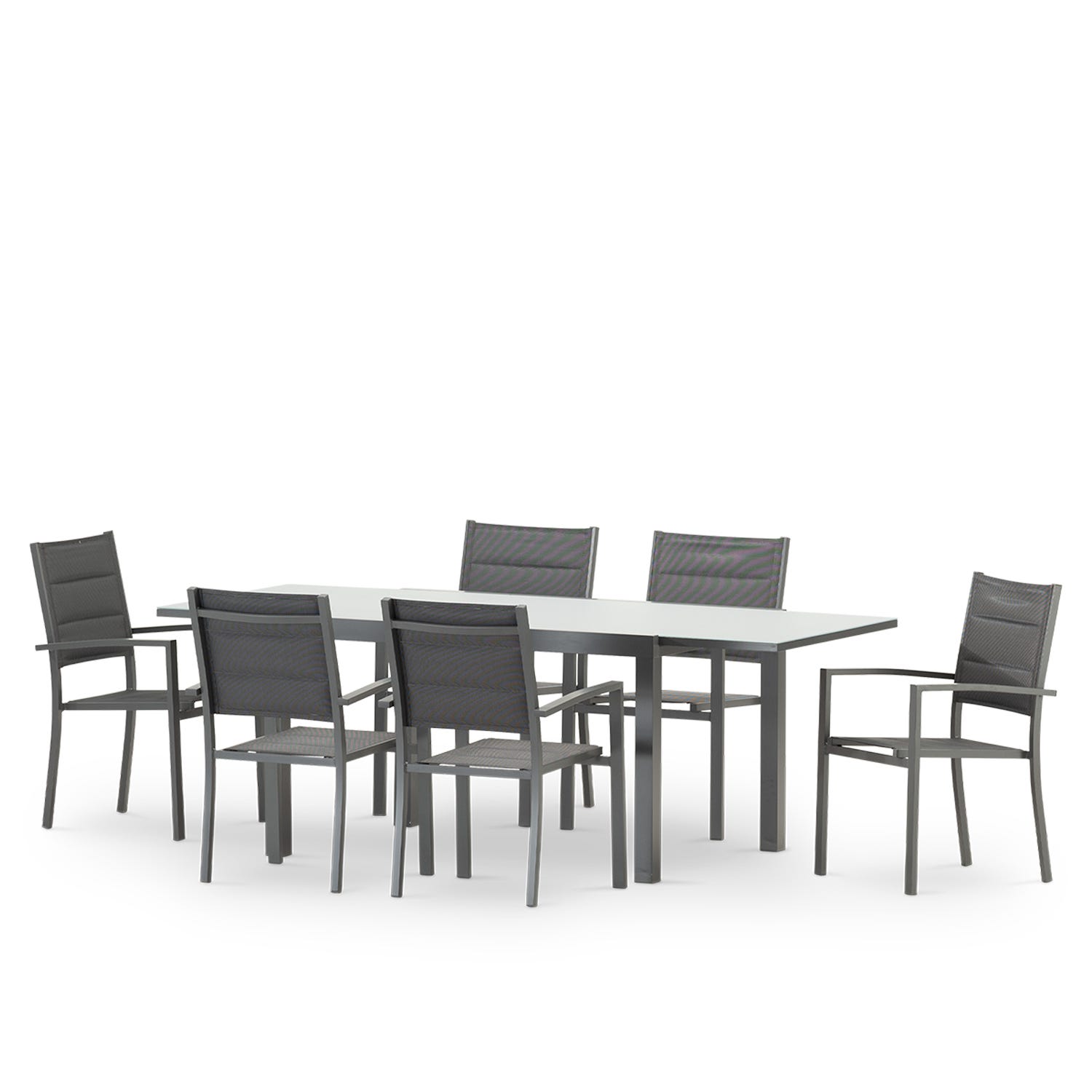 Set 6 Sedie Da Giardino LYMA Impilabili - Grigio Antracite, Struttura Acciaio E Seduta Textilene, Con Braccioli - Foto 8