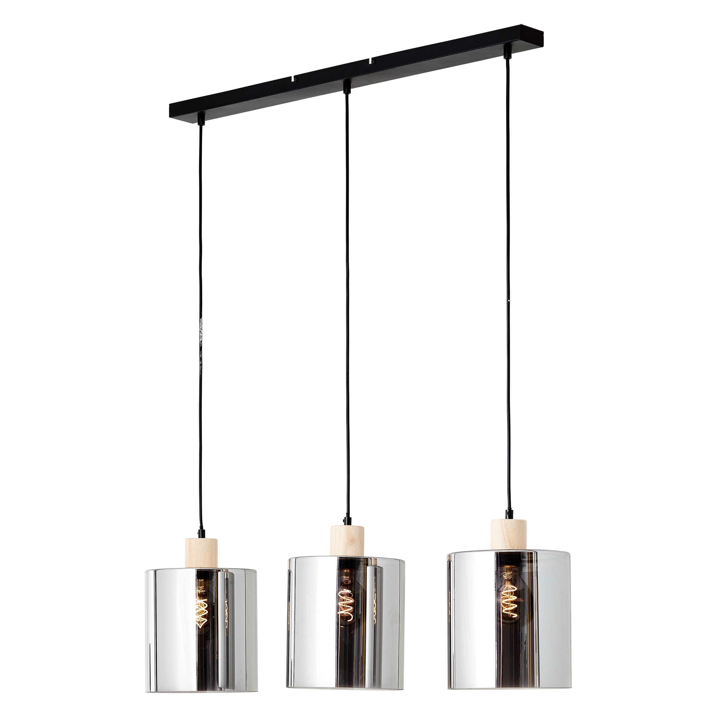 Brilliant Pendant Weald 3-płomienna czarna/dymna/drewniana/metalowa/szklana/drewniana 3x A60, E27, 40 W, pasuje do zwykłej żarówki (brak w zestawie) - 3