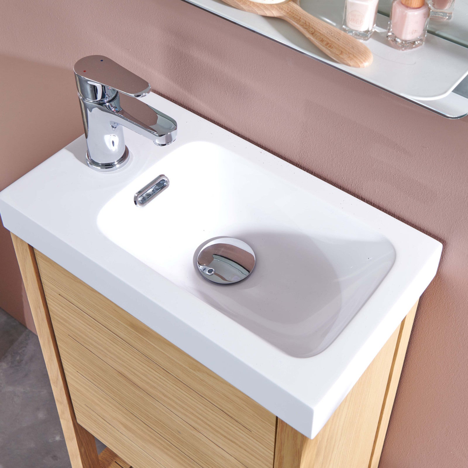 Meuble lave-mains ATOLL avec vasque blanche + miroir - 5