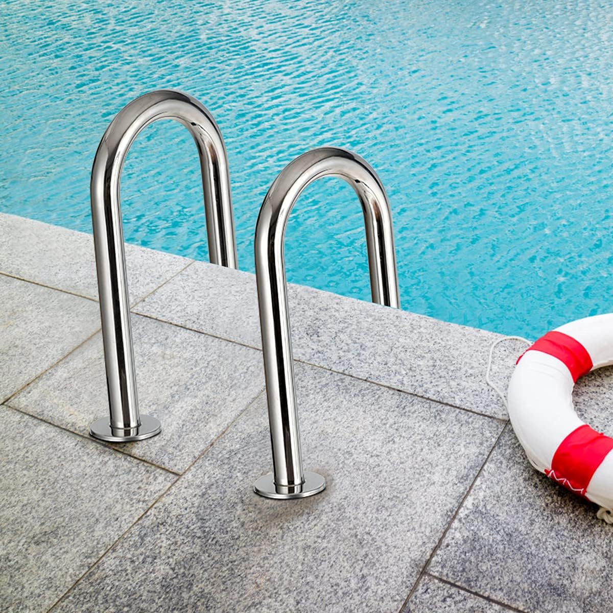 Escalera de piscina de acero inoxidable de 3 peldaños (132 x 50 x 26,5 cm) con pedales antideslizantes y base de plástico - 5