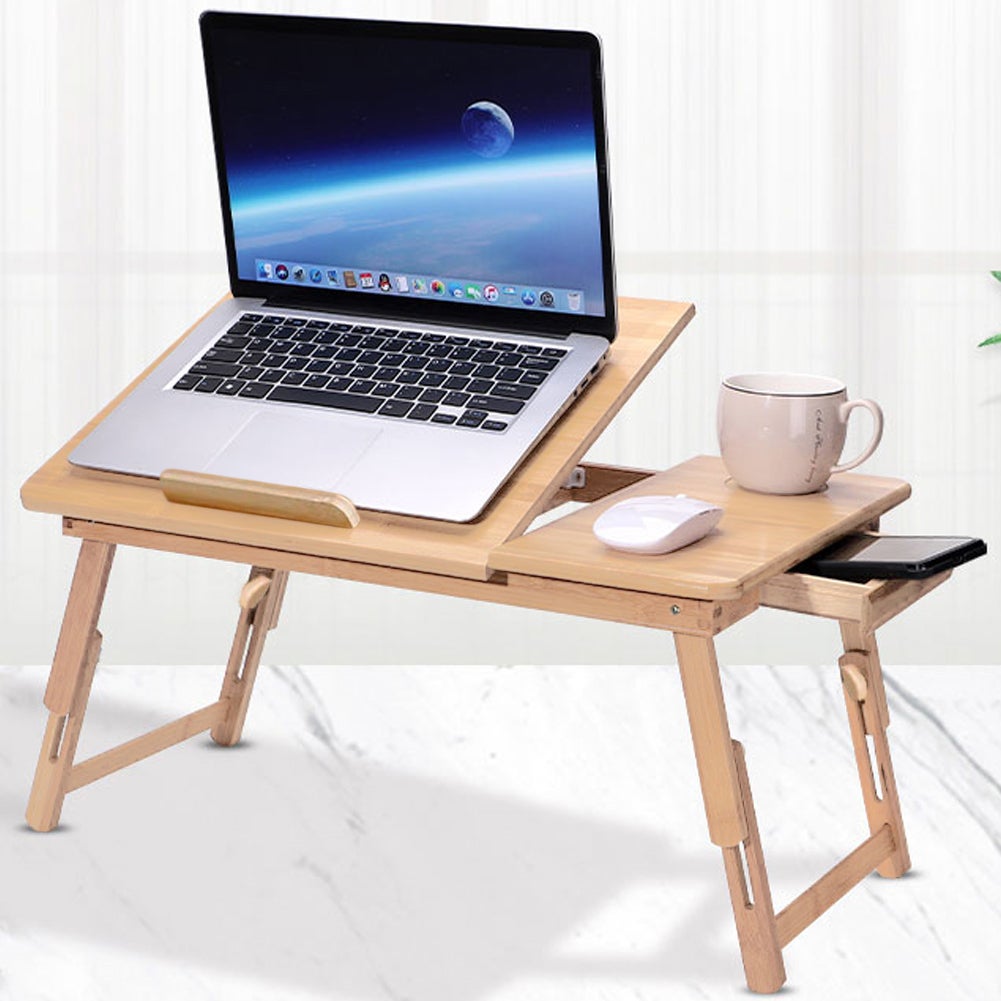 Tavolo Laptop Bambù Regolabile BATHWA - Vassoio Da Letto Con Cassetto E