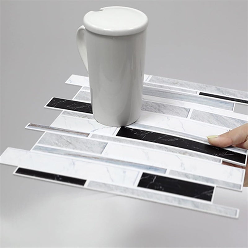 Lot de 10 panneaux muraux 3D, carreaux autocollants modernes pour cuisine, salle de bain et chambre (noir, blanc, gris) - 6