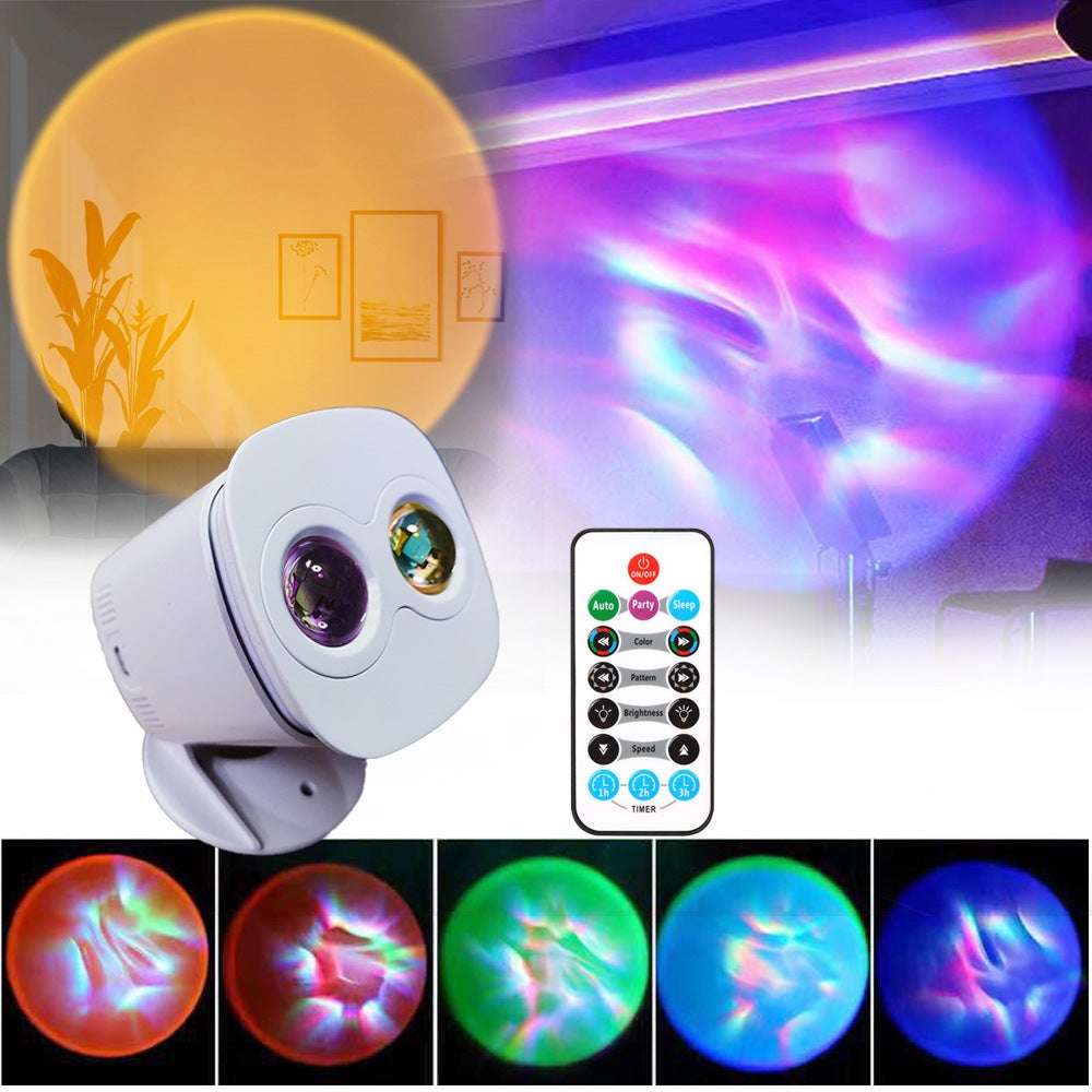 Lampa do projekcji zorzy polarnej, lampka nocna, z pilotem, aktywowana głosem, odpowiednia do barów, wielokolorowe światło