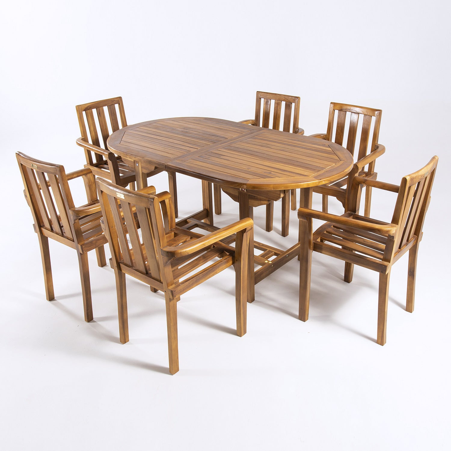 Conjunto de jardín de 6 sillones y mesa ovalada extensible de teca de 160 a 210 cm - 7