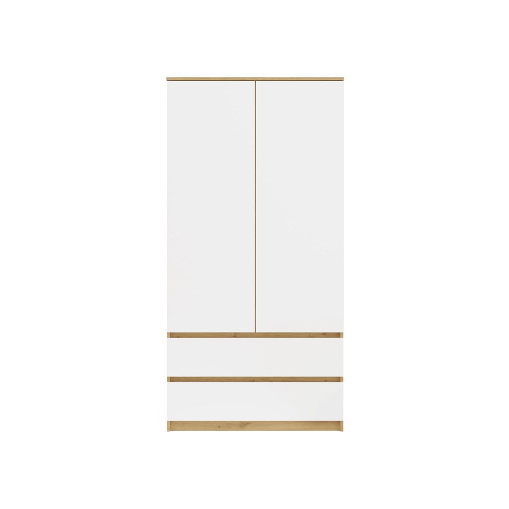 TURIN - Armoire de chambre - Penderie multifonctions - 2 portes + 2 tiroirs - Dressing - artisan et blanc - 6