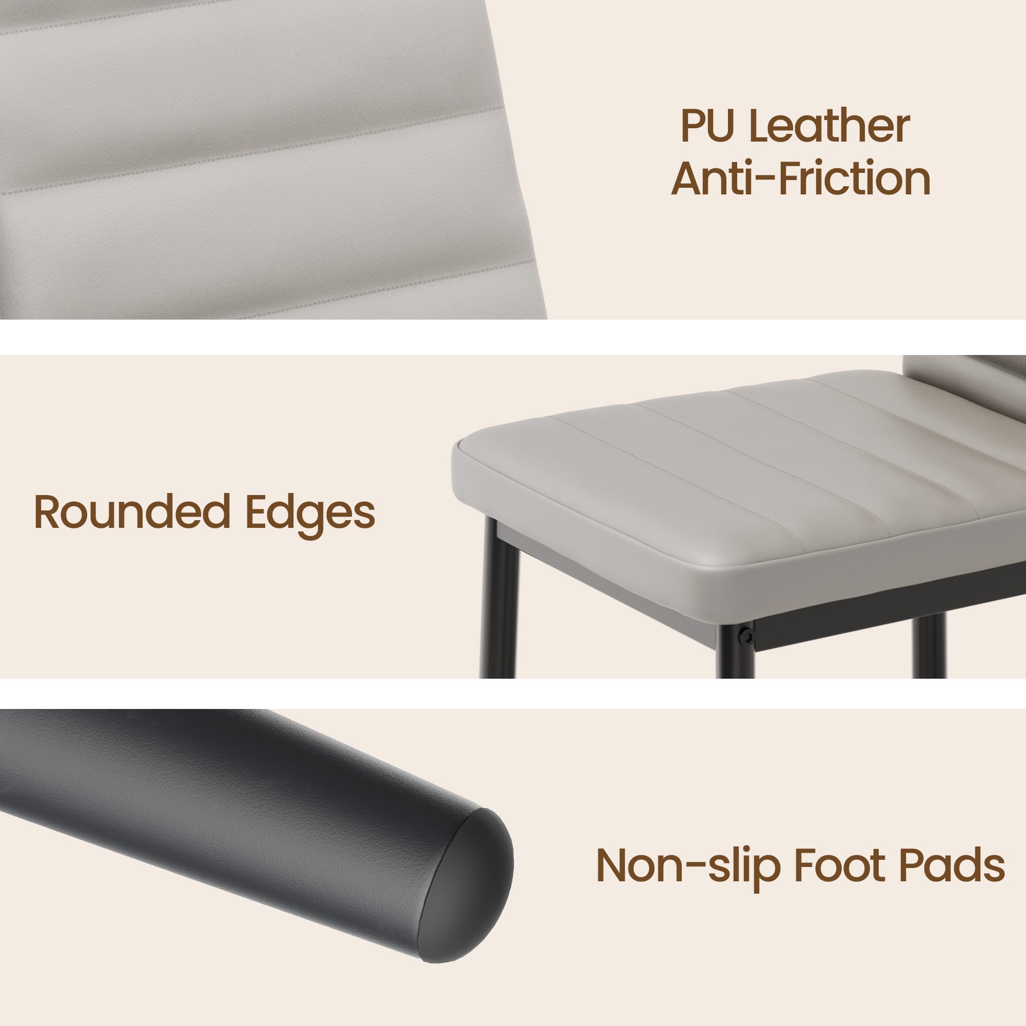 Bealife 4 Cadeiras de Sala de Jantar Conjunto de 4 Cadeiras de Cozinha Assento Acolchoado em Couro PU Perna de Metal Base de Borracha Cinza - 4