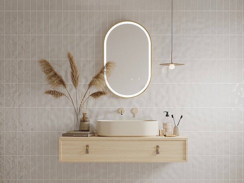 Lustro łazienkowe podświetlane owalne przeciwparowe ze złotą ramą, 50 x 80 cm - ALARICO
