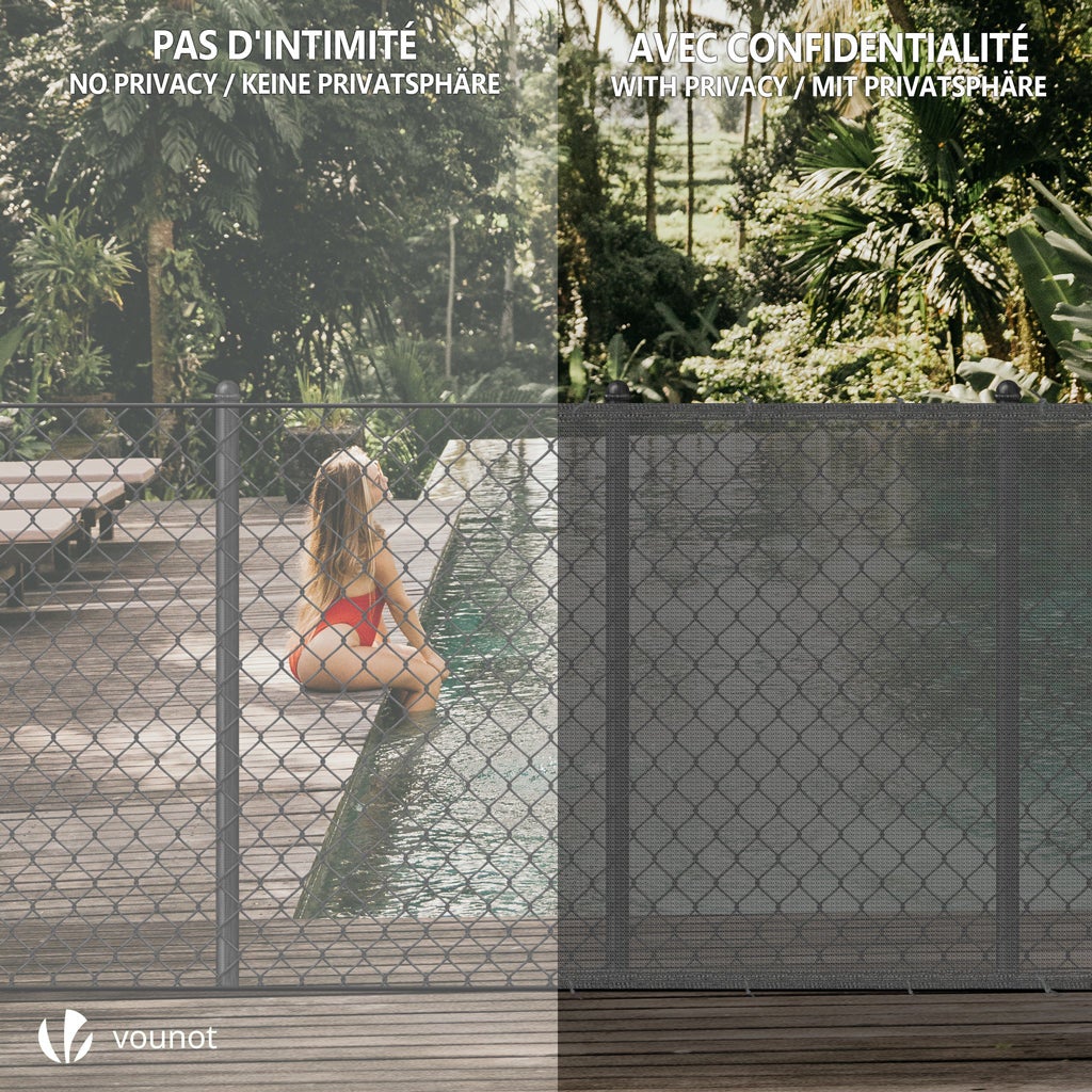 Brise vue occultant en HDPE 90g/m² 1x10m avec attaches de fixation gris VOUNOT® - 6