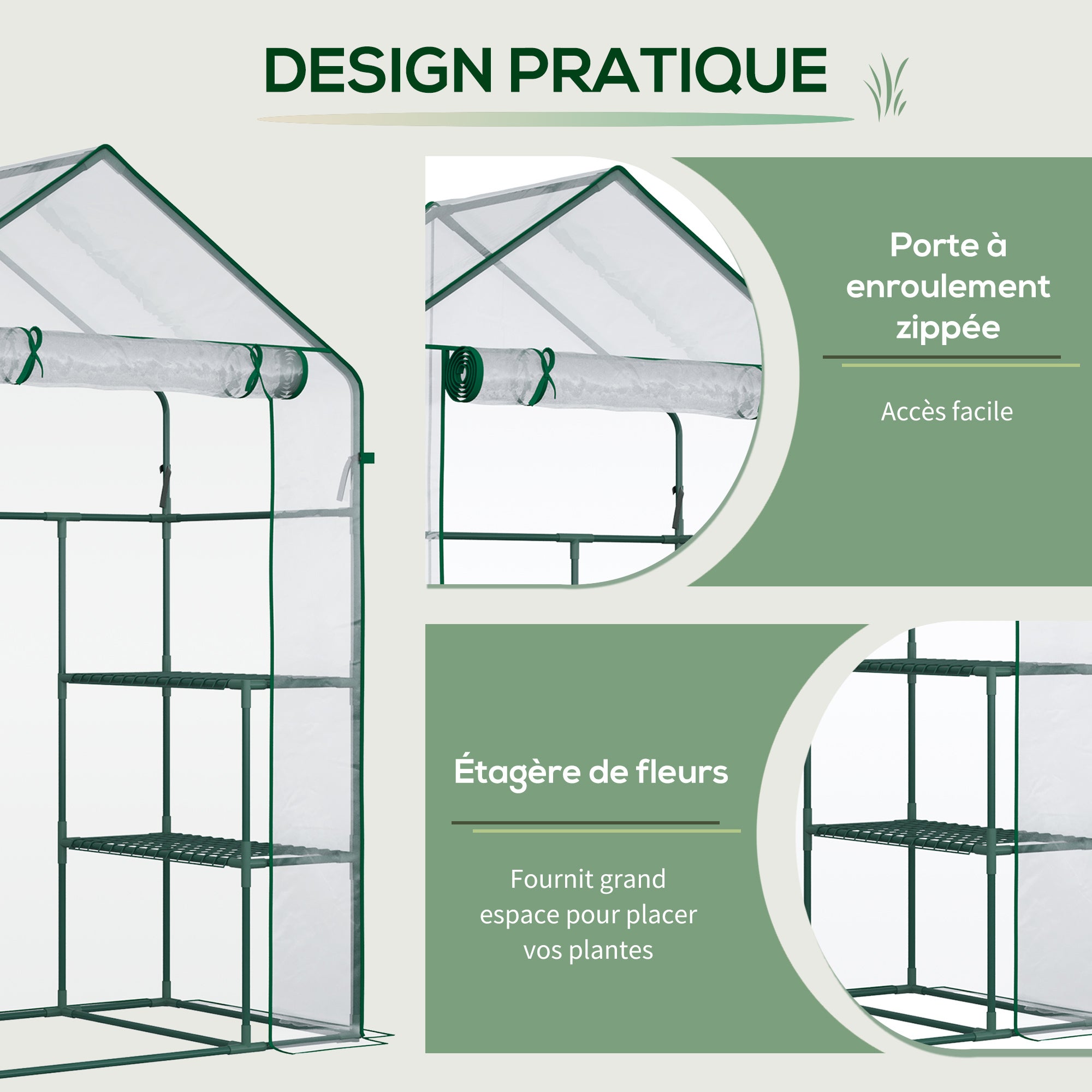 Serre de jardin avec 4 étagères en acier, fabriquées en PVC haute densité (140 g/m²), résistant aux UV, vert transparent. - 7