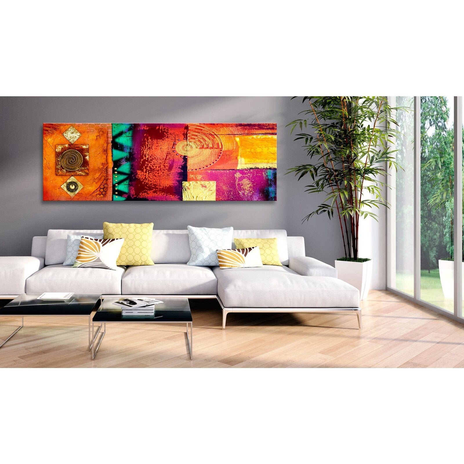 Tableau abstraction orange - 135 x 45 cm - 2