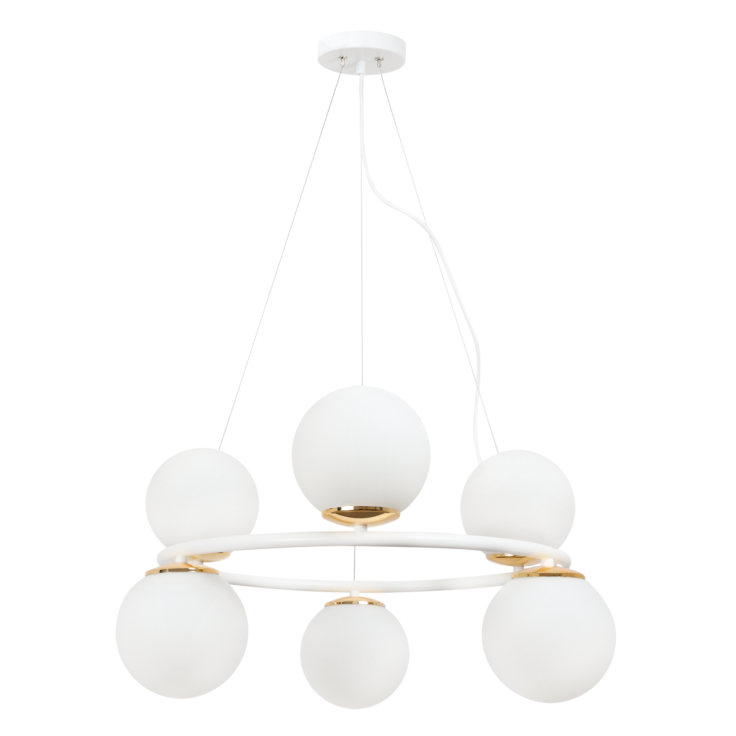 Lampa sufitowa wisząca Aura biała modern 6xE14 klosz kula biała/złota Light Home LH