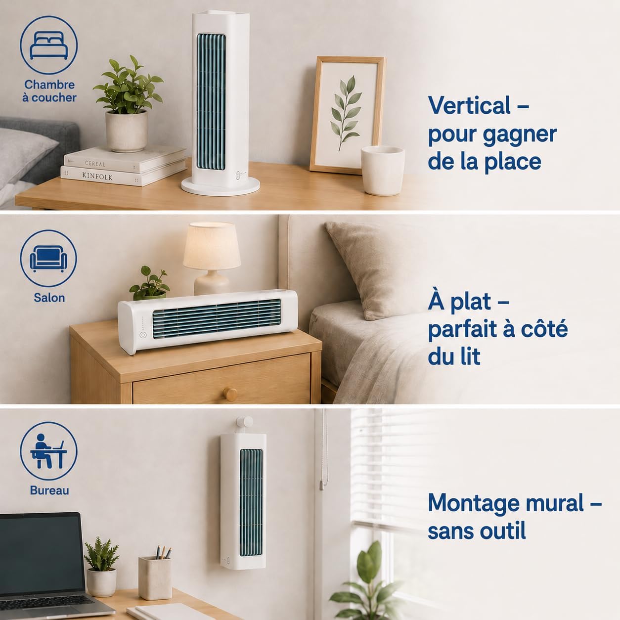Fan Air Cooler, Conception Sans Pales, Conception Portable, Trois RéGlages De Vitesse De Vent, Convient à La Maison, Au Bureau Et Au Camping (Blanc) - 5