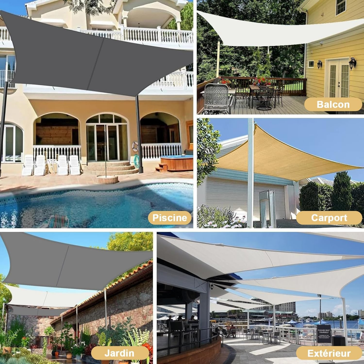 Voile d'ombrage 3x3m Rectangulaire Imperméable à l'eau PES Toile d'ombrage Anthracite avec 95% de Protection UV pour Patio Extérieur Jardin - 5