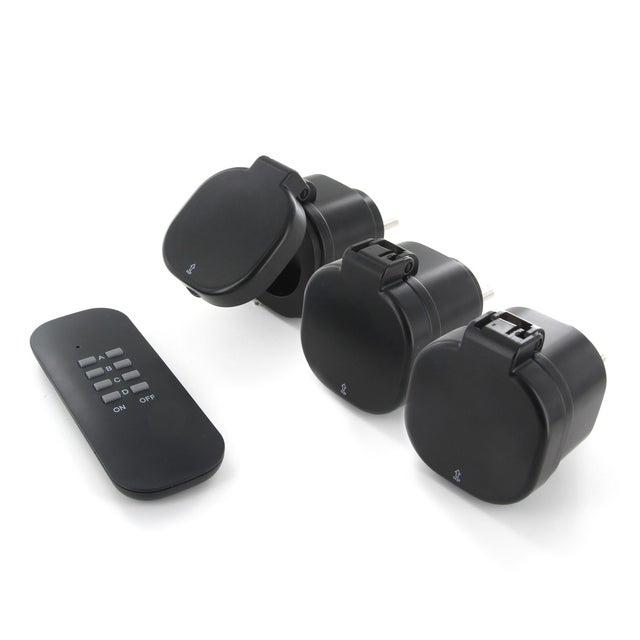 Set de 3 mini prises étanches IP44 + télécommande - 2300W - Noir - Chacon