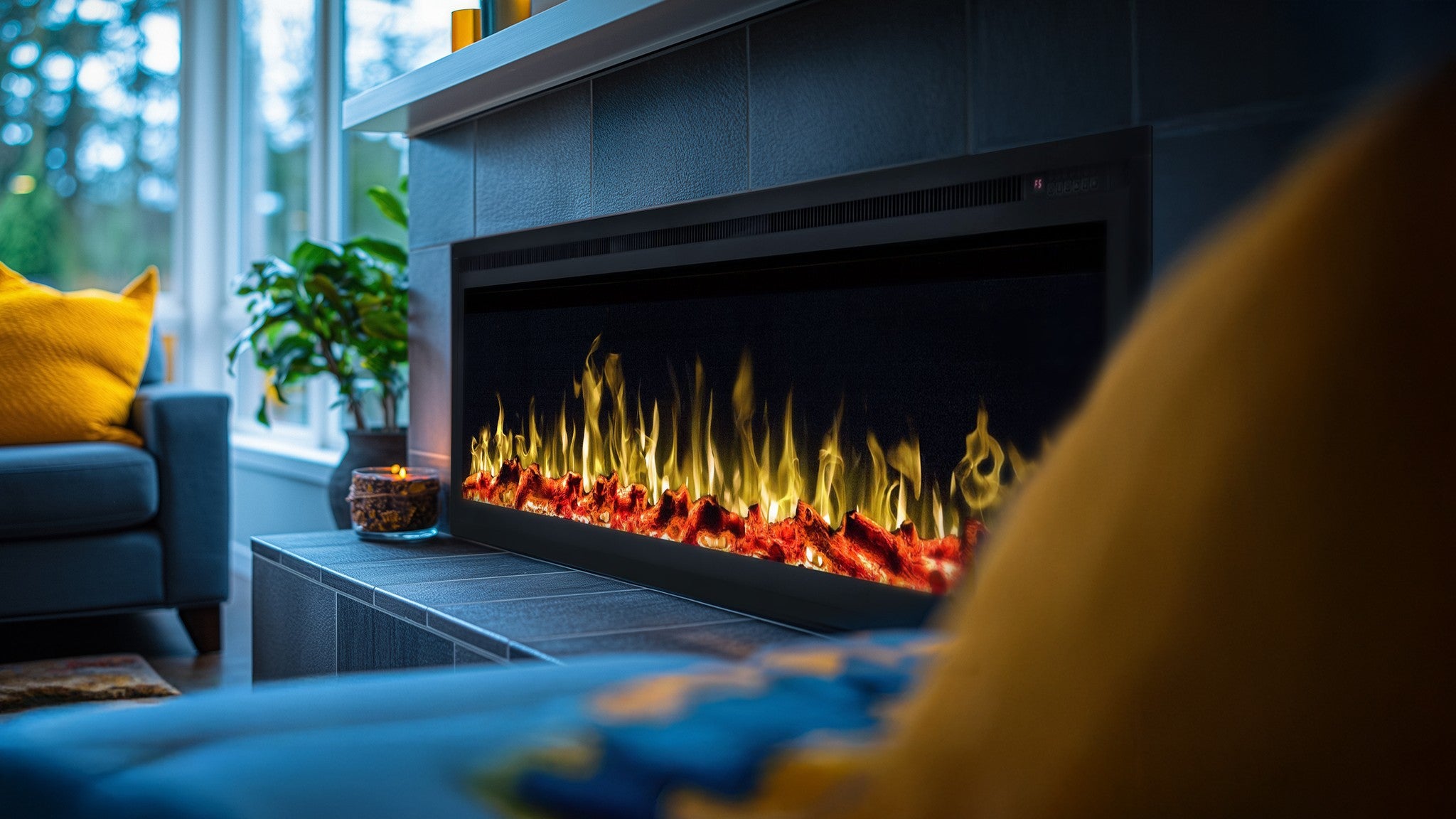 Kominek elektryczny AFLAMO Royal 60 - ogień premium - na ścianę i do zabudowy - 152x43x15 cm - dekoracyjny kominek LED z grzaniem 750/1500 W