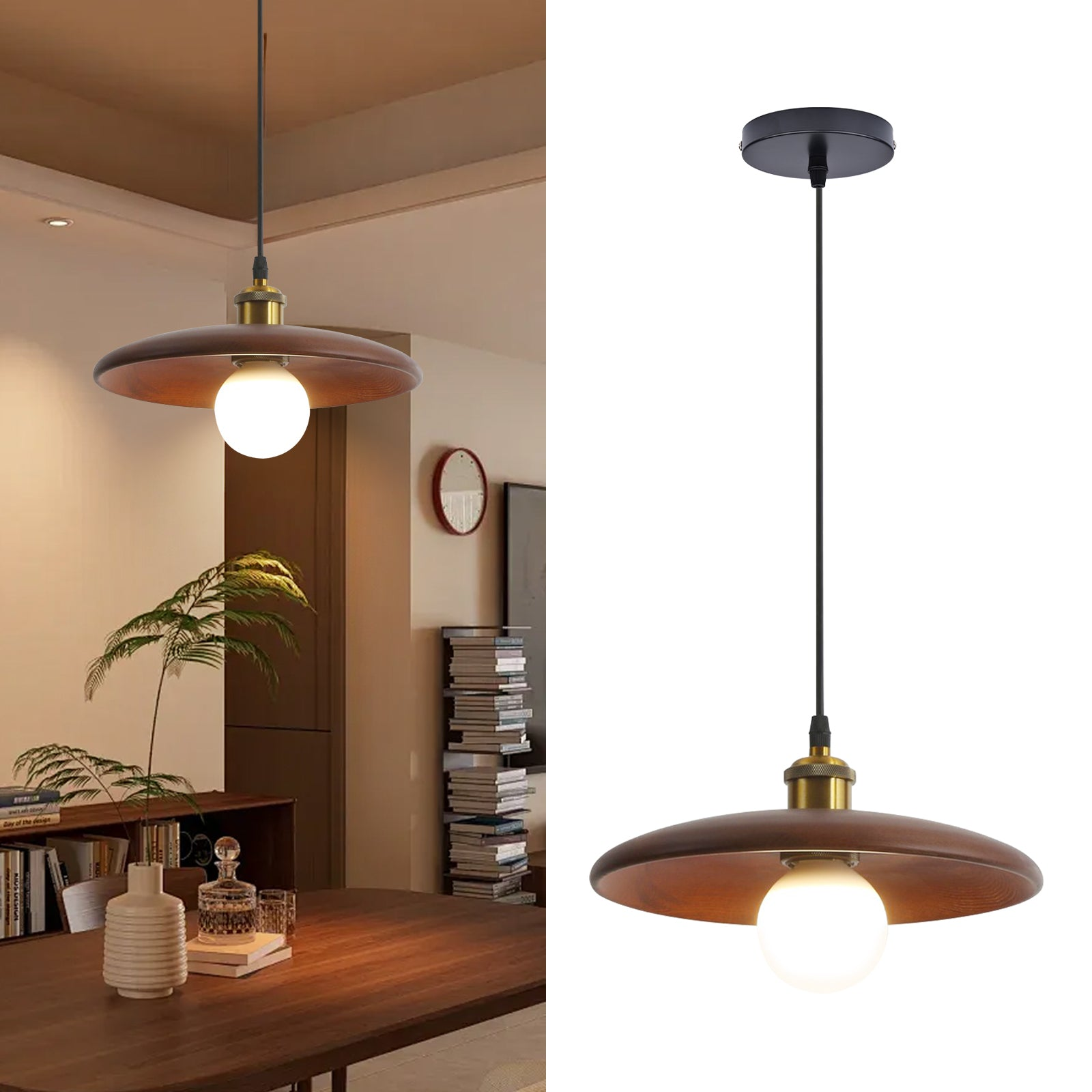 Lampa wisząca 28 cm, styl vintage z żarówką, lampa sufitowa, lampka nocna, oświetlenie wyspy kuchennej do kuchni, jadalni, sypialni (światło białe)