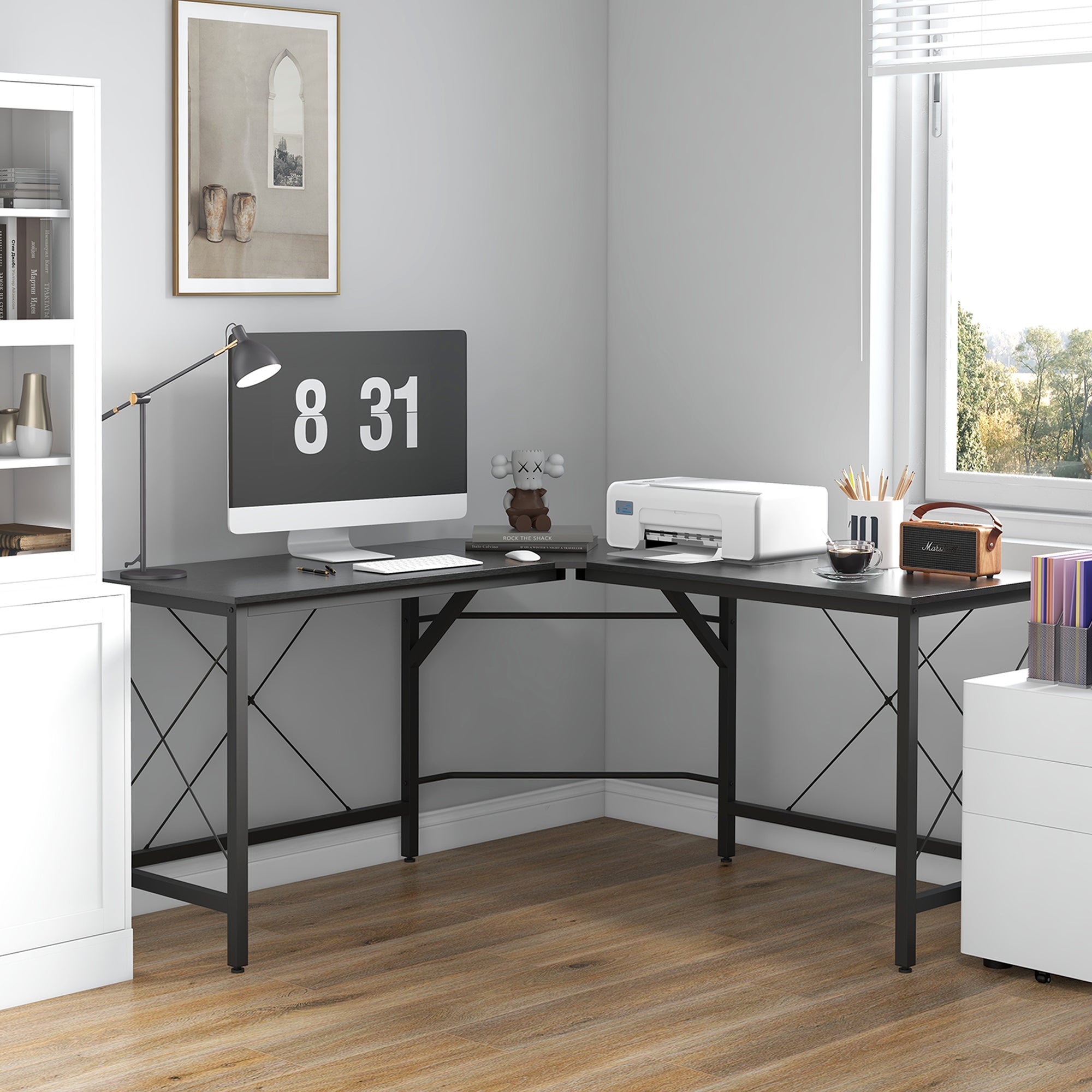 Bureau Gamer En L 127x127cm - Table D'Angle Avec Support D'Écran Et Rangement - Noir, Pour Jeu Et Travail