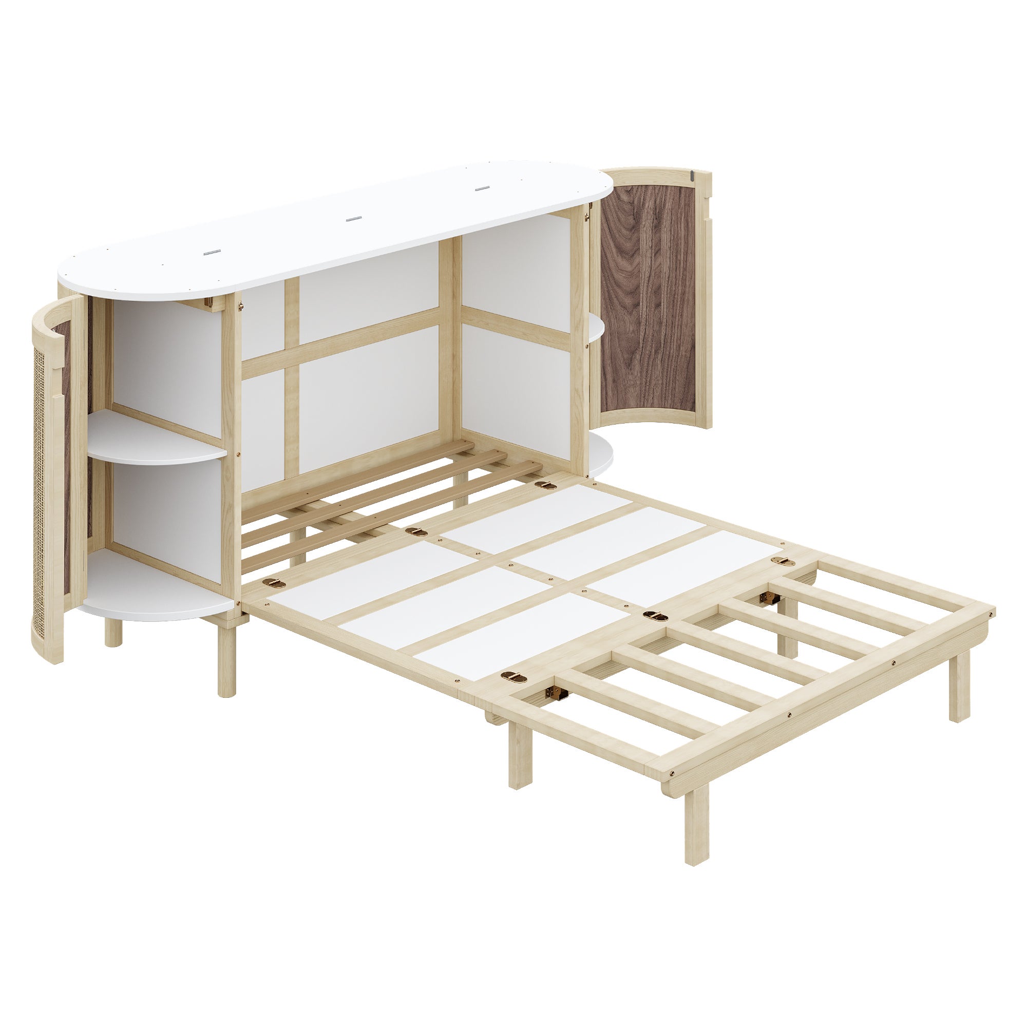 Cama abatible 140x200 cm - con compartimentos de almacenamiento - natural (colchón no incluido) - 6