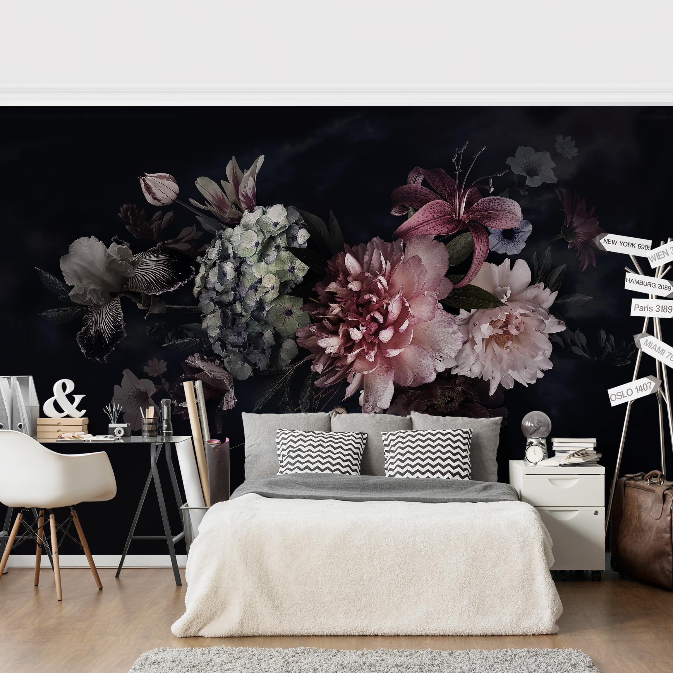 Papel pintado fotomural flores arte vintage 190 - salón dormitorio cocina pasillo - tnt 384 x 255 cm adhesivo