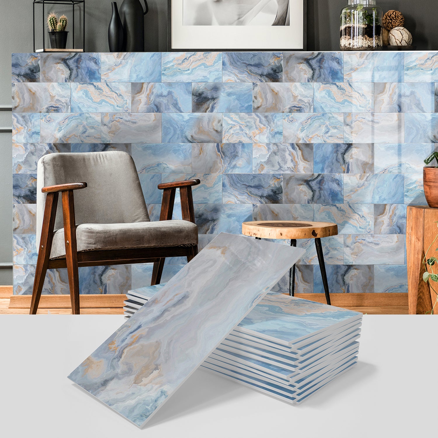 Zestaw 16 samoprzylepnych paneli ściennych, wodoodporne płytki ścienne PCV do backsplash, naklejki ścienne 3D, 20,32 x 10,16 cm
