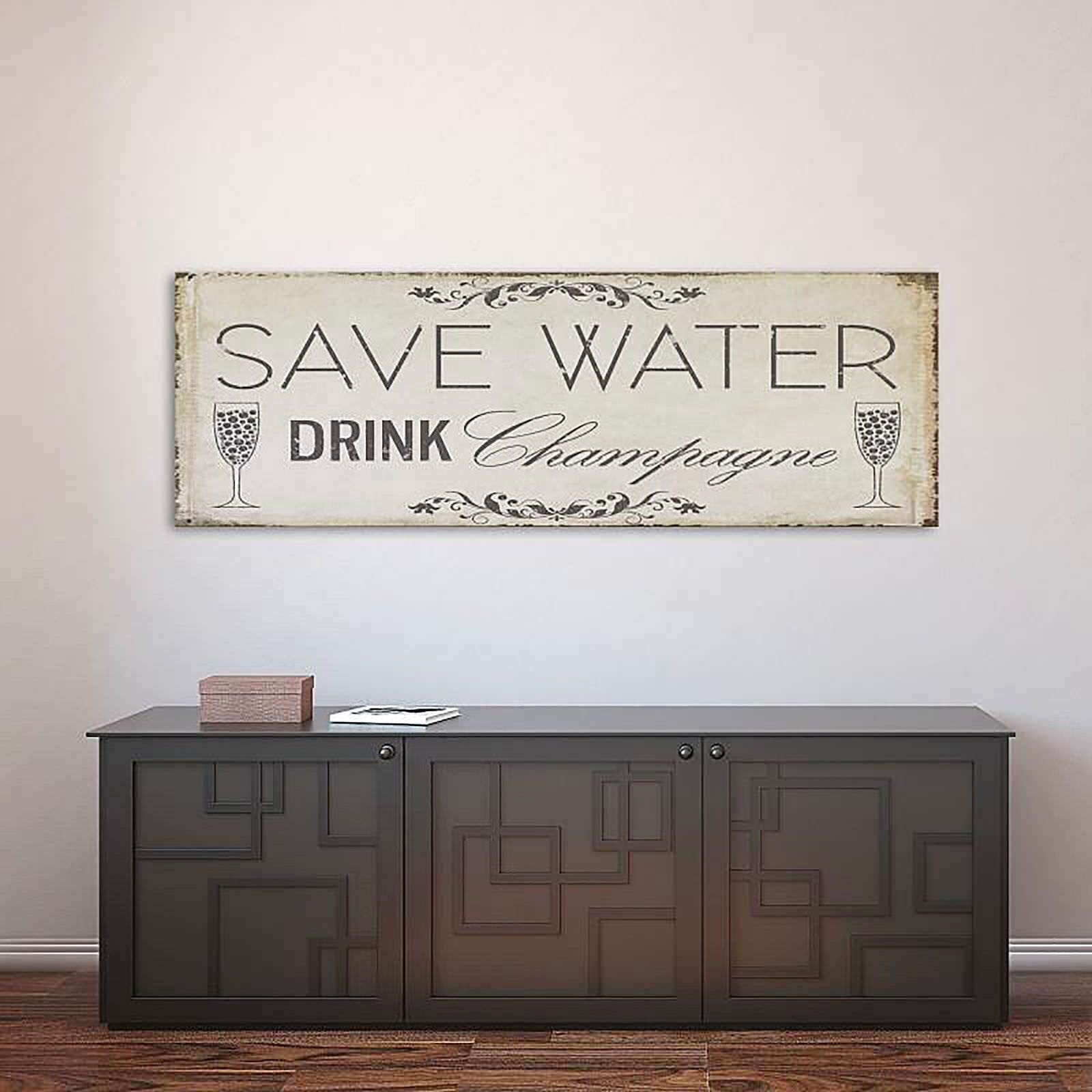 Tableau bois panorama, économisez champagne boisson eau - 90 x 30 cm - 5