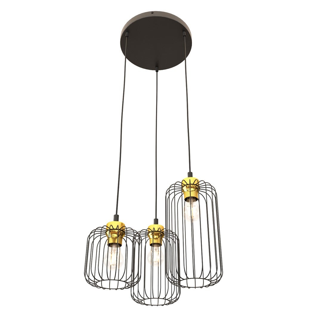 Lampa wisząca Vander czarno-złota 3xE27x15W industrialna wym: 140 x 30 x 30 cm metal Emibig