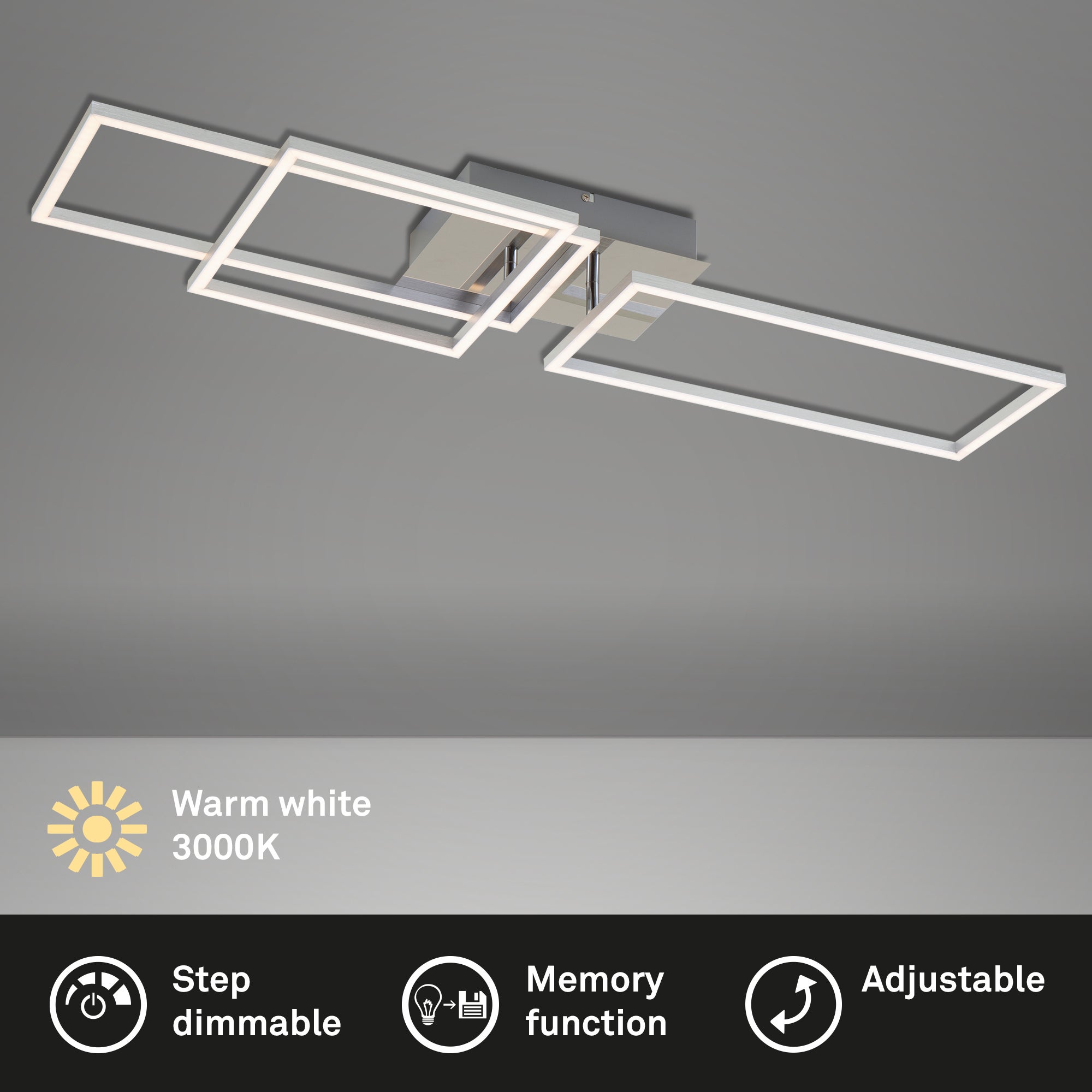 Plafonnier LED BRILONER LEUCHTEN FRAME, 48 W, 3300 lm, IP20, chrome-alu, métal-plastique, intensité lumineuse variable, 92,8 x 26 x 9,6 cm - 2