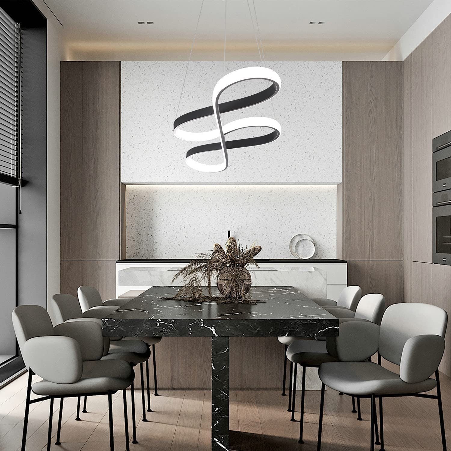 NETTLIFE Lampa wisząca LED Silikonowa Czarna Średnica 75 cm Ściemnialna Z Pilotem Nowoczesny Design Do Gabinetu Salonu Kuchni Biura 47 W - 8