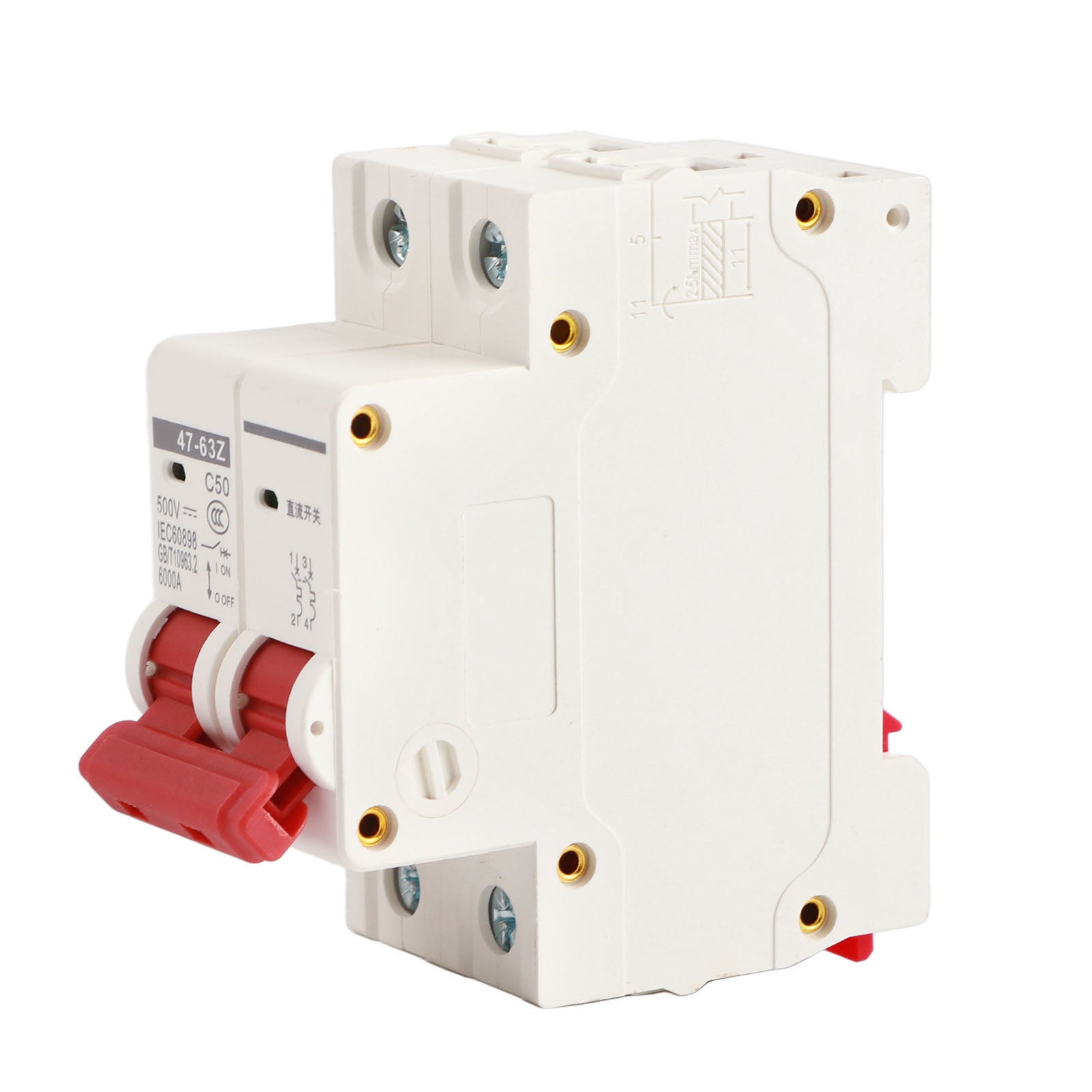 Wyłącznik nadprądowy DC Mini 50A DZ47 63Z C50 2P do instalacji fotowoltaicznej DC500V
