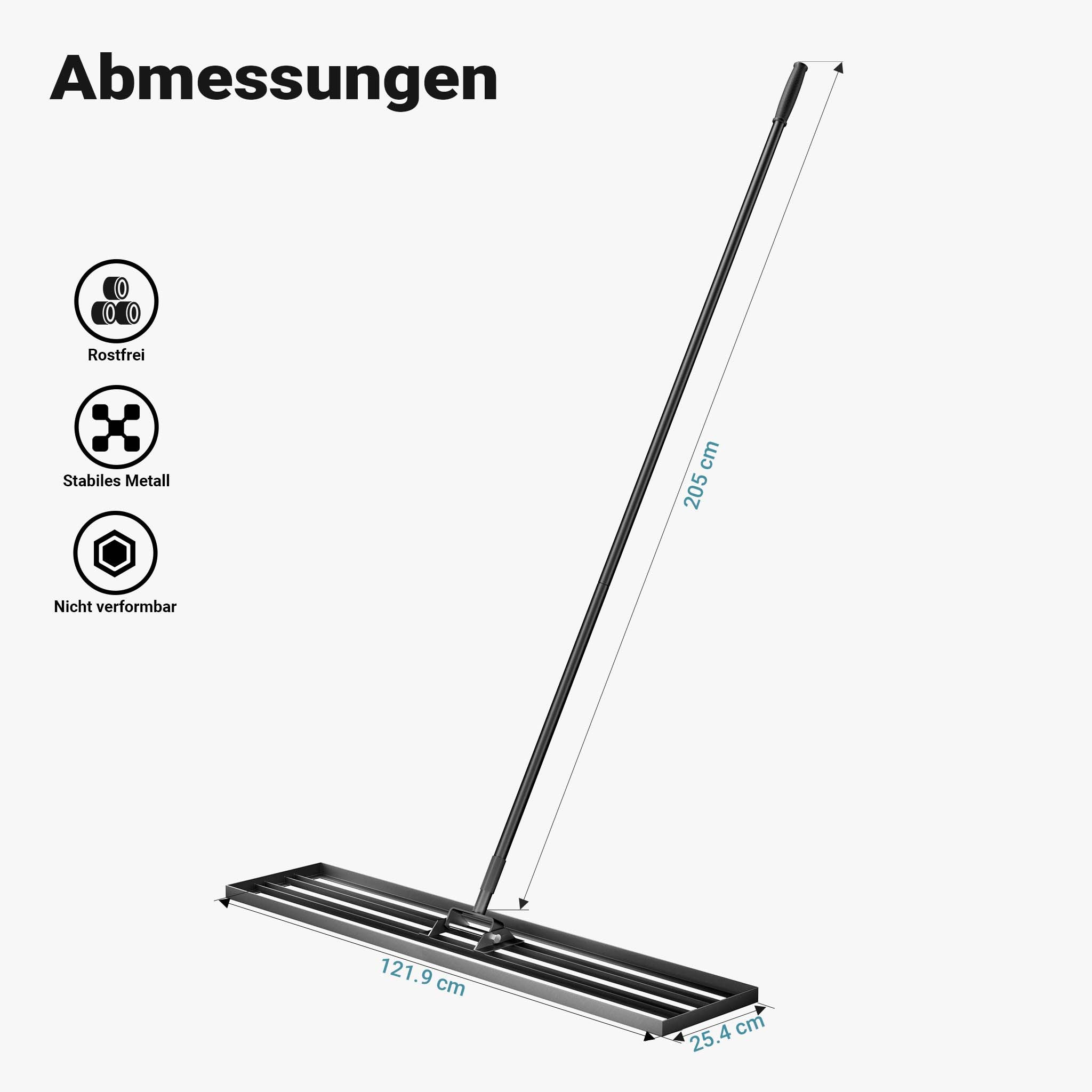 Râteau de nivellement 1219 x 254 x 2050 mm Noir 4,5 kg Acier fin Raclette de gazon Niveleur avec manche 2 m Extensible Racloir Polyvalent… Wiltec - 3