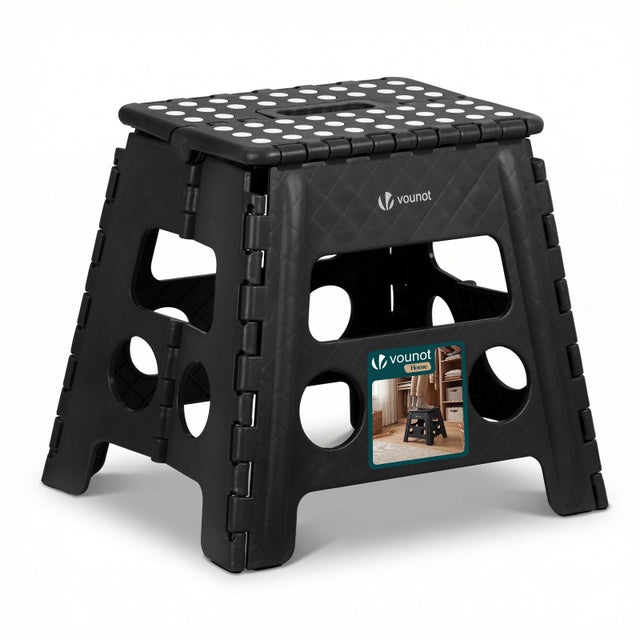 Tabouret pliant portable 37x30x32.5cm - Marchepied pliable antidérapant avec poignée - Plastique - Noir - VOUNOT®