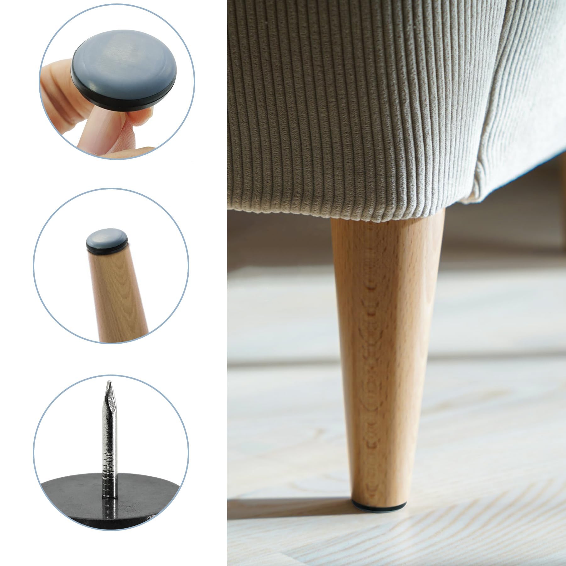 Coussinets de pieds ronds pour meubles, 30 pièces, style clou rond multicolore, coussinets de pieds pour table et chaise de 30mm de diamètre - 4