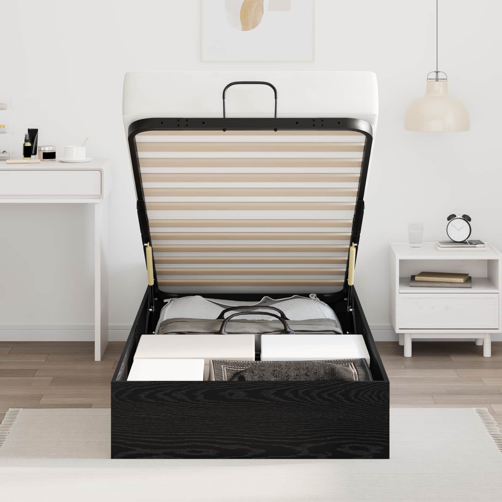 Cadre de lit ottoman avec rangement chêne noir 193 x 90 x 25 cm - 4