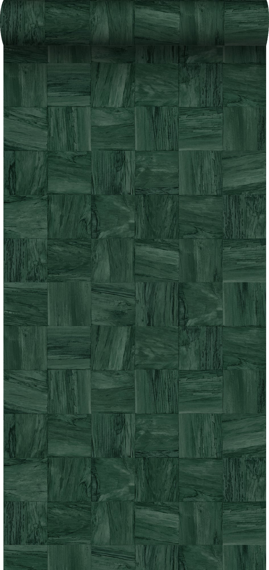 Papel pintado pedazos cuadrados de madera de desecho recuperada verde oscuro - 50 x 900 cm - origin wallcoverings