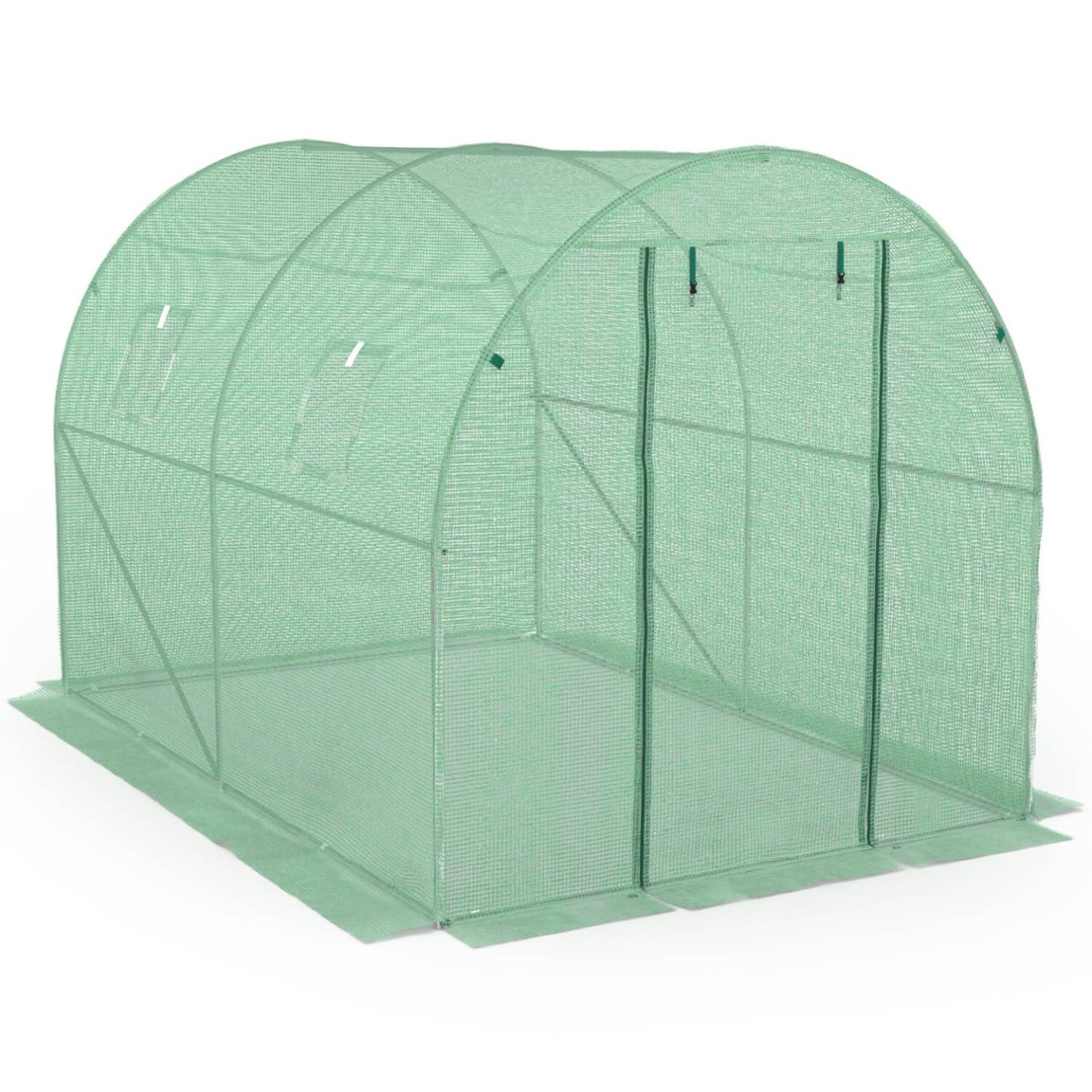 Serre de jardin tunnel 6m² 3 x 2 x 2 m acier galvanisé + bâche anti-UV avec porte et fenêtres ROMA verte toutes saisons - 4
