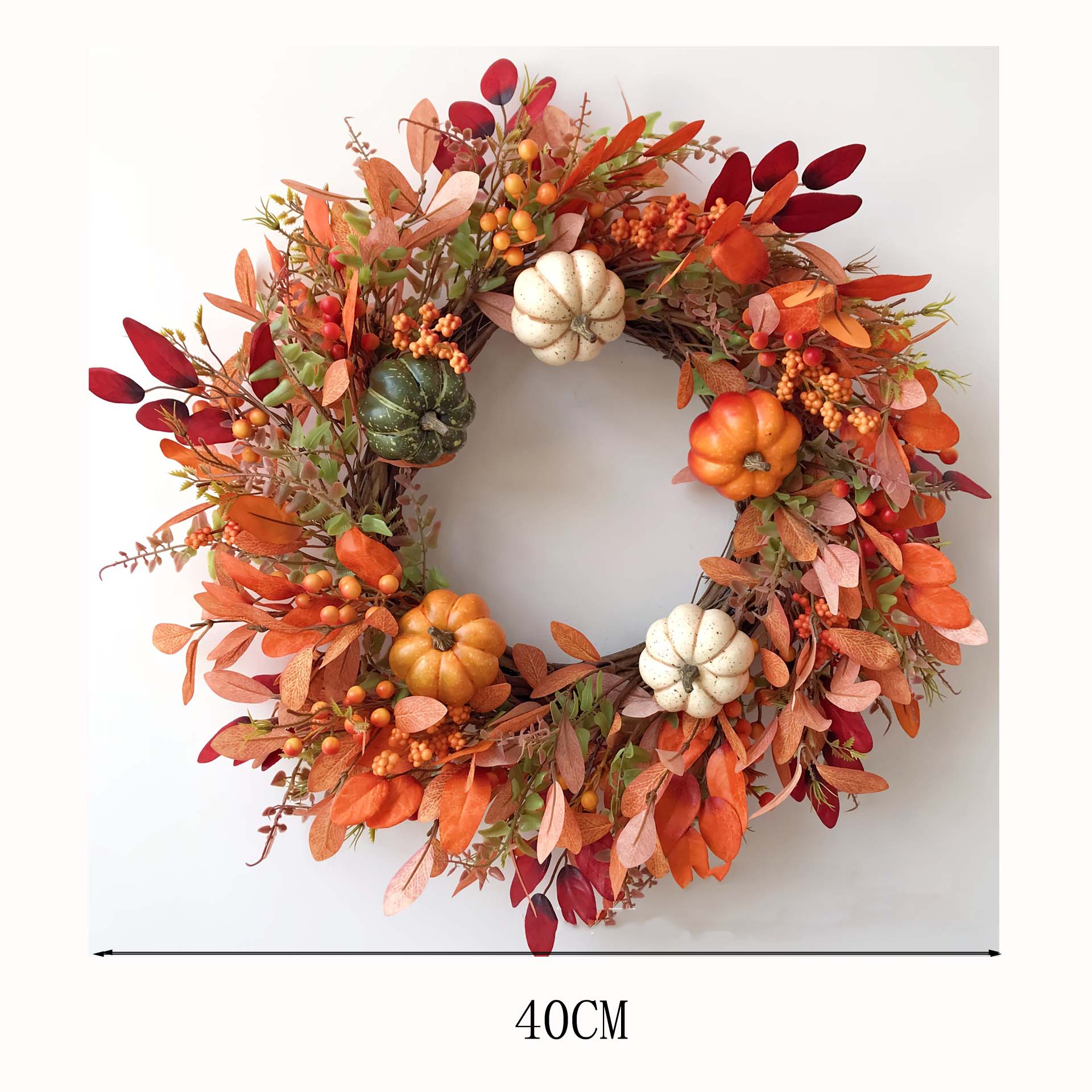 Ghirlanda Autunnale Con Zucche E Foglie - Decorazione Per Porta D'Ingresso, 34x27 Cm