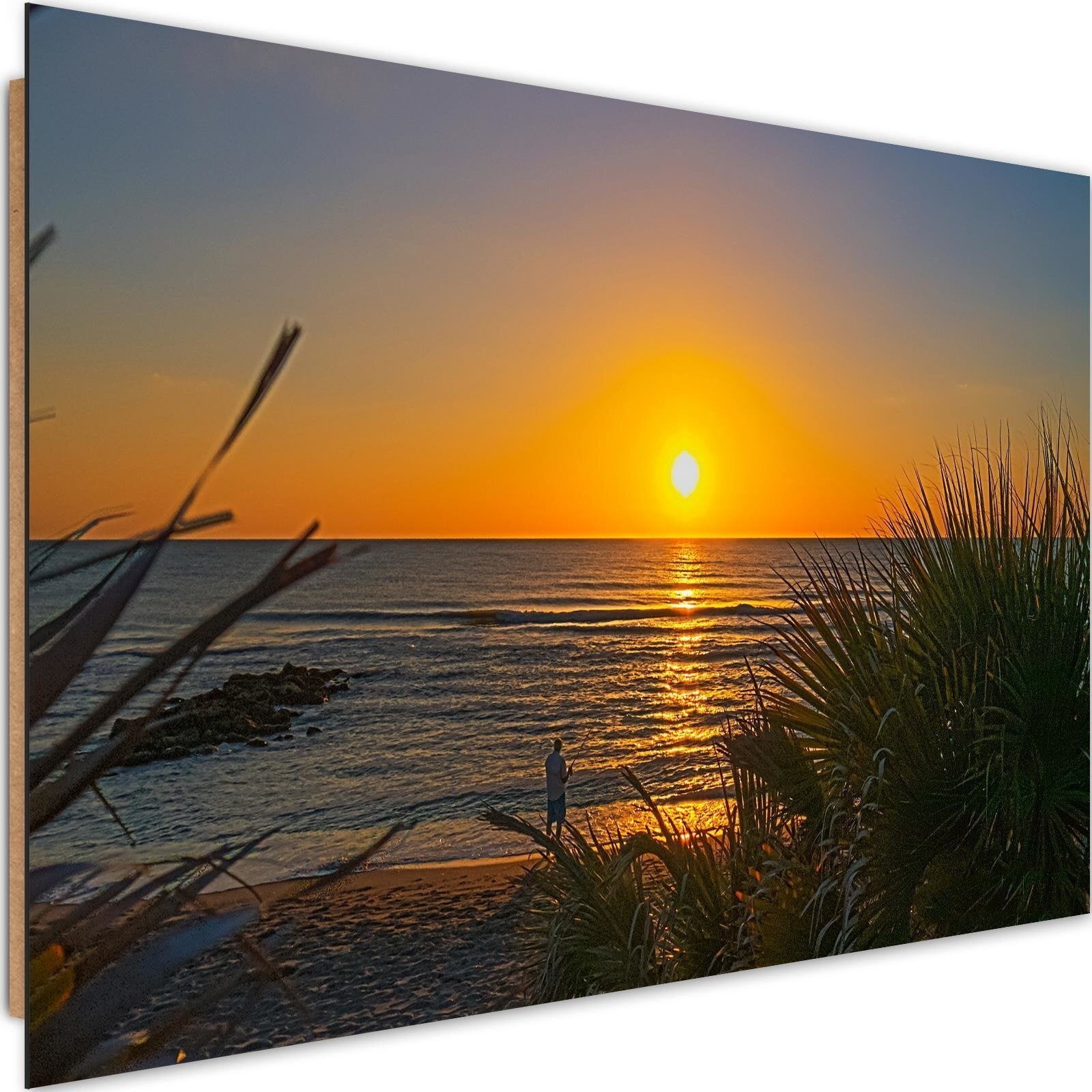 Tableau pêcheur de bois et coucher de soleil | Leroy Merlin