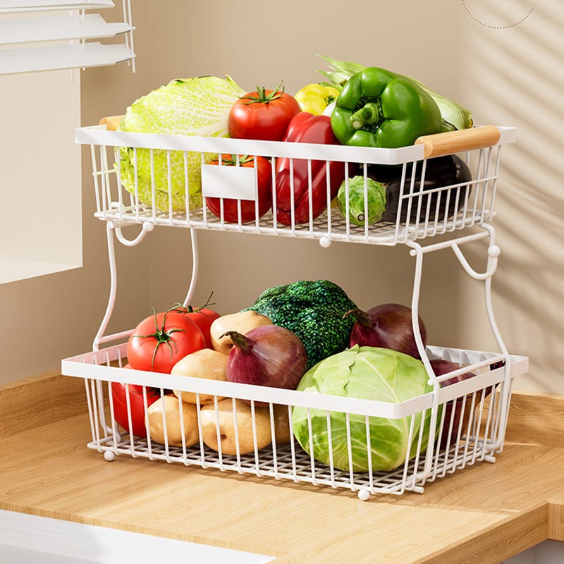 Cesto per Frutta a 2 Livelli, Supporto per Frutta e Verdura con Cesto per Frutta a 2 Livelli, Supporto per Frutta e Verdura con