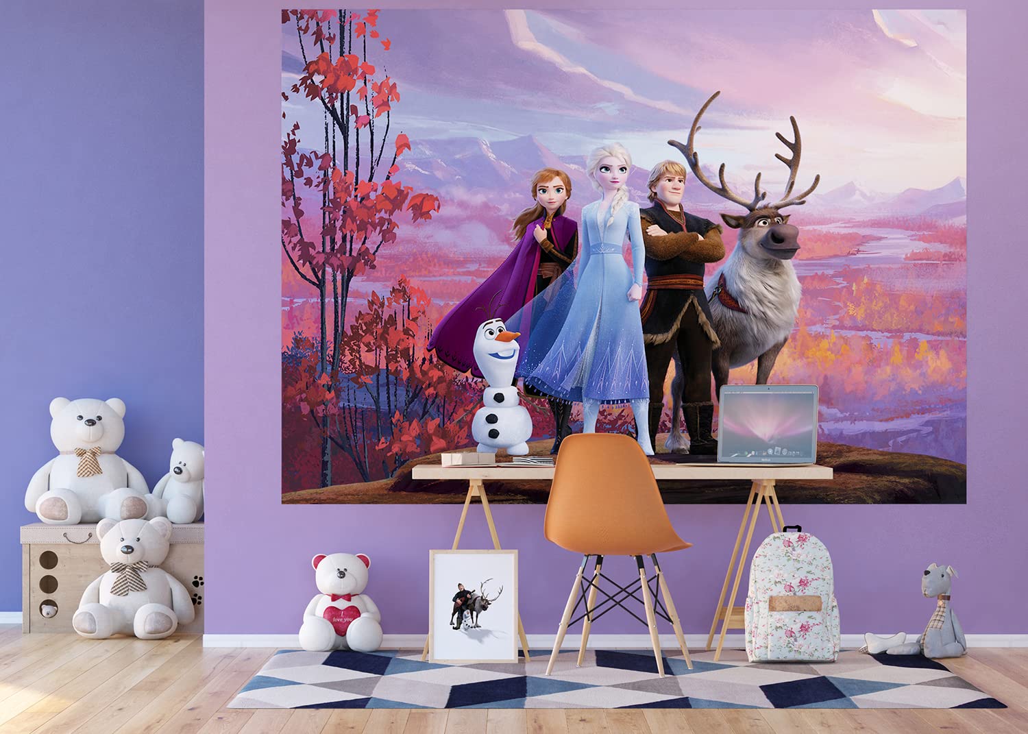 Adesivo da parete Elsa Frozen con castello di ghiaccio scintillante e fiocchi di neve, bellissimo arredo per la cameretta delle principesse Disney per bambini e asili nido - Italia