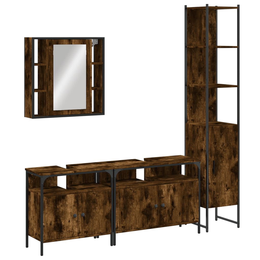 Set de mueble de baño | armarios de baño 4 uds madera contrachapada roble humo cfw168583