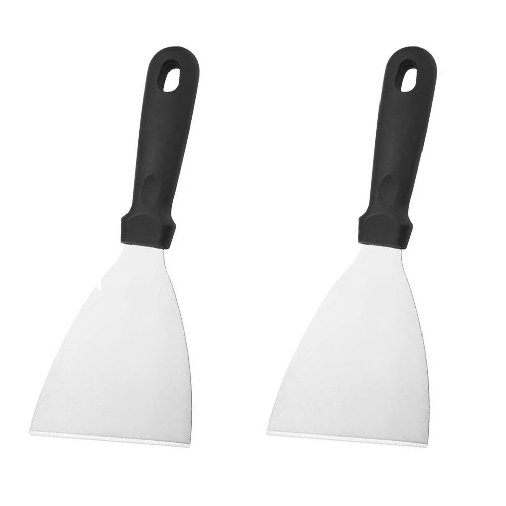 (2 skrobaki) - 24 x 9,8 cm, proste, sztywne, czarno-srebrne, długość: 24 cm, narzędzia do grillowania ze stali nierdzewnej