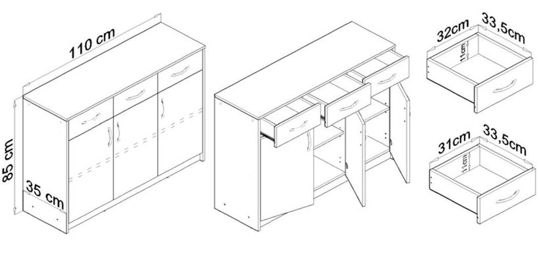 Komoda szafka 3D3S BIAŁY-SONOMA 110cm szuflady - 5