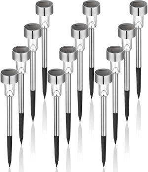 12 luci solari da pavimento, per esterni, 12 LED, con pannello solare