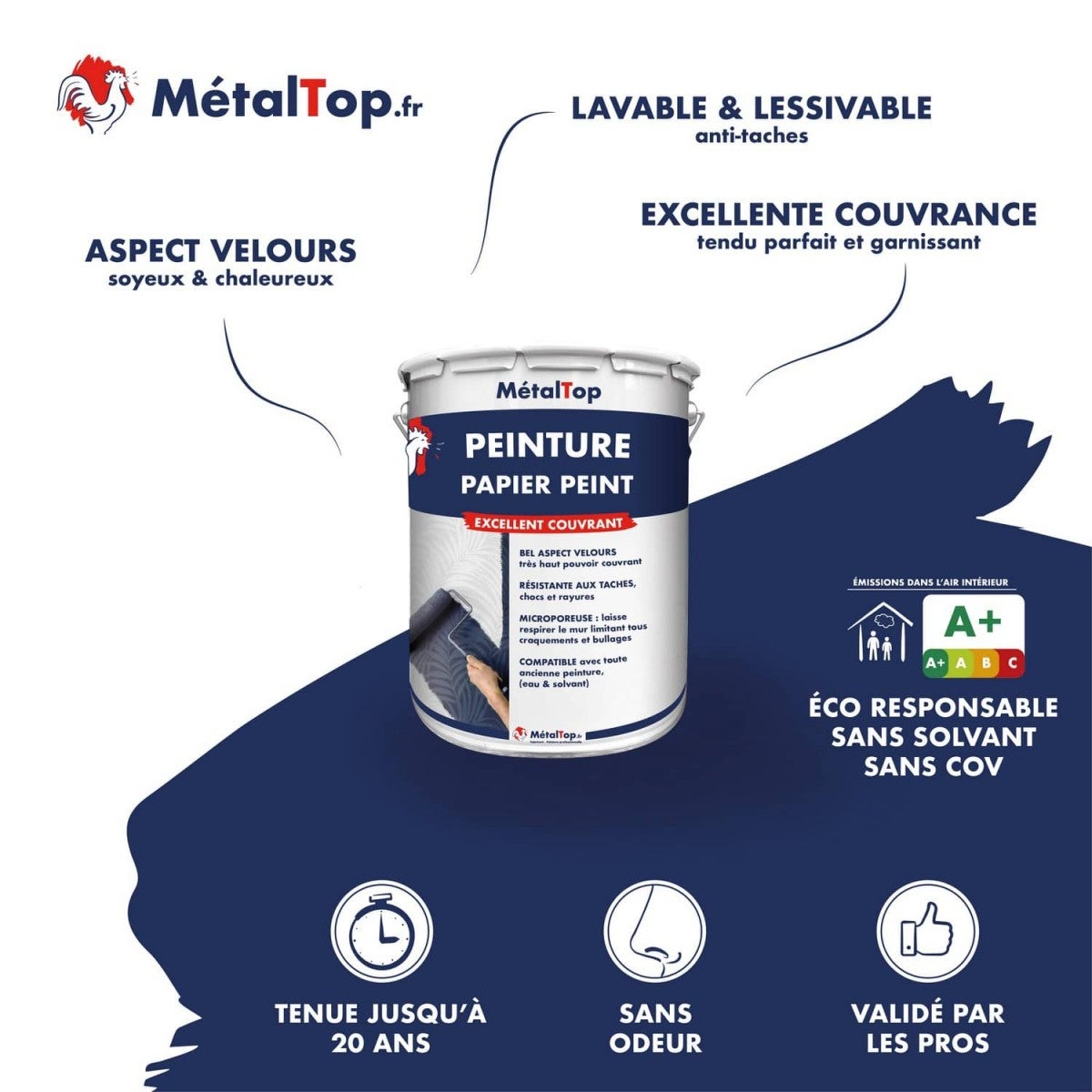 Peinture Papier Peint - Metaltop - Bleu saphir - RAL 5003 - Pot 15L - 4