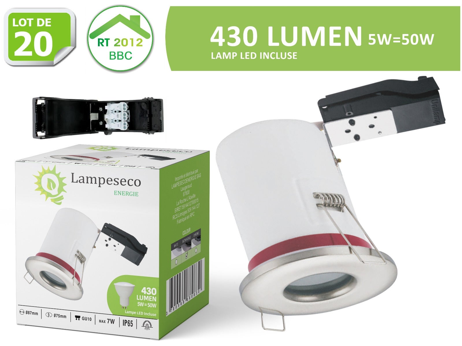 Lot De 10 Support De Spot BBC Etanche IP65 Inox 87mm Avec Douille Gu10 Automatique Ref 830 31450172