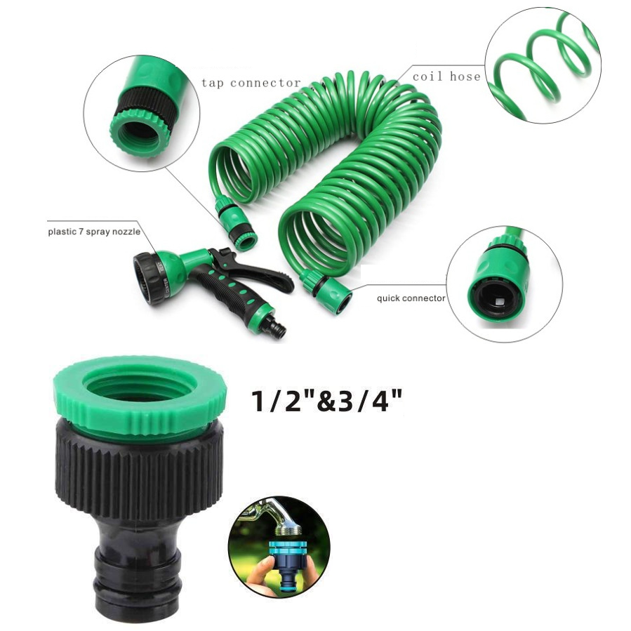 Tuyau d'arrosage extensible en spirale, tuyau d'arrosage flexible en EVA de 15 m avec adaptateur 3/4