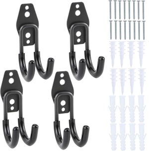 4 Pièces Crochets Muraux Garage Double Crochet Noir - Support Outils Jardin Et Électriques Avec Vis