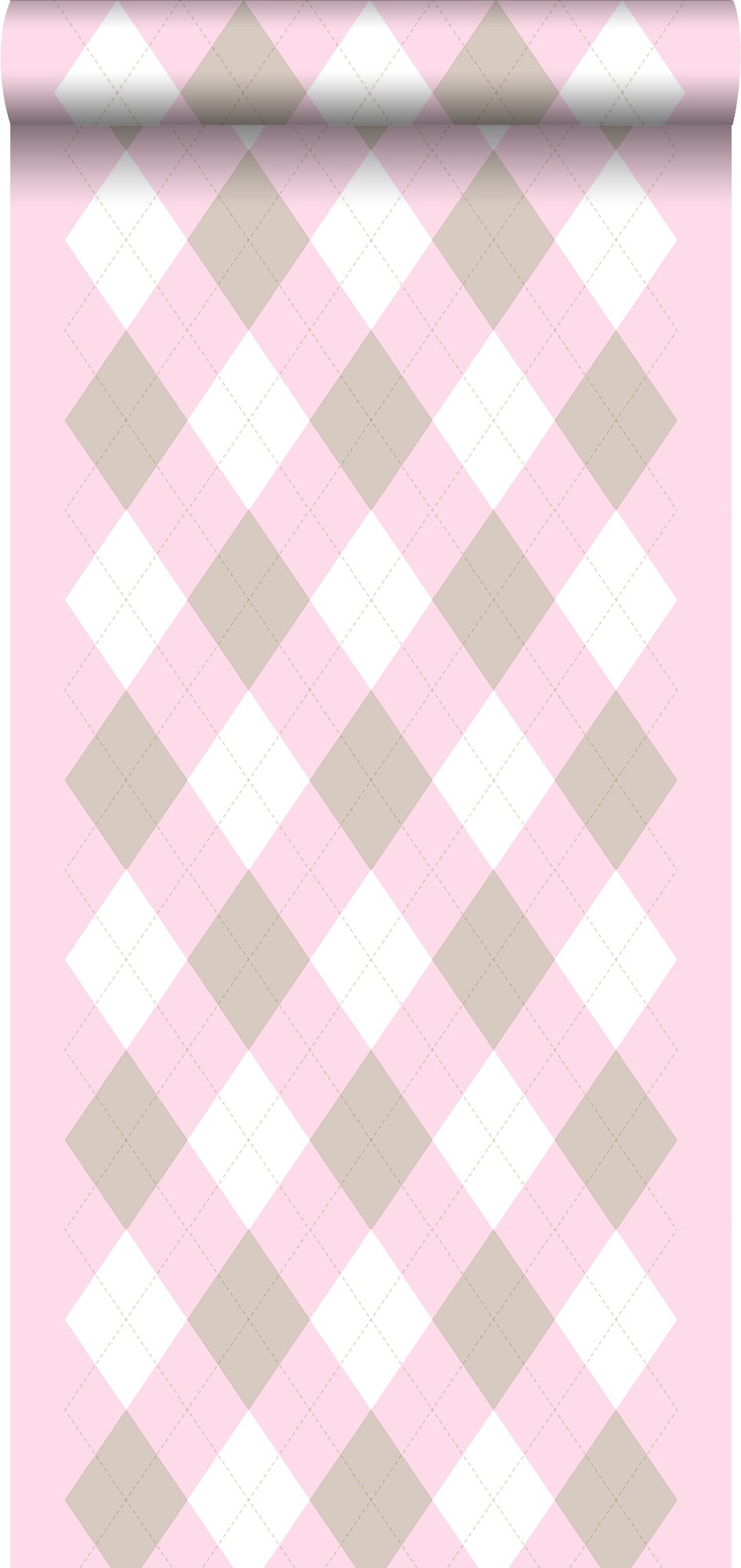 Papel pintado rombo rosa claro bebé - 53 cm x 10,05 m - estahome