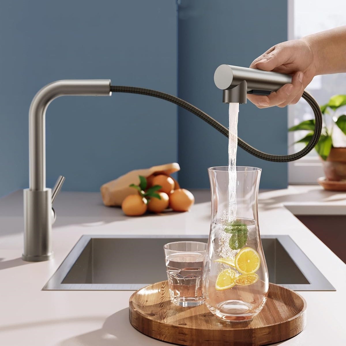 LOVHAUS Bateria Kuchenna, Bateria Kuchenna Wysokociśnieniowa Obrotowa 360° z Wyciąganą Wylewką, Bateria Zlewozmywakowa