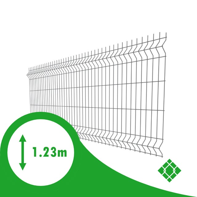 KIT 30m Panneau Rigide Grillage Clôture H1.23m x L2.50m Gris + poteaux à sceller